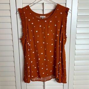 ELLA MOSS Polka Dot Ruffle Sleeve Top L